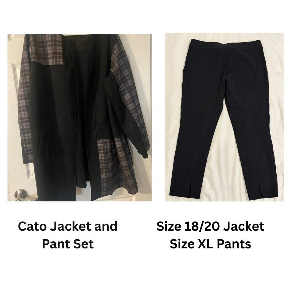 Cato Black Plaid Patchwork Open Front Jacket 18/20 & XL Ankle Pant Set